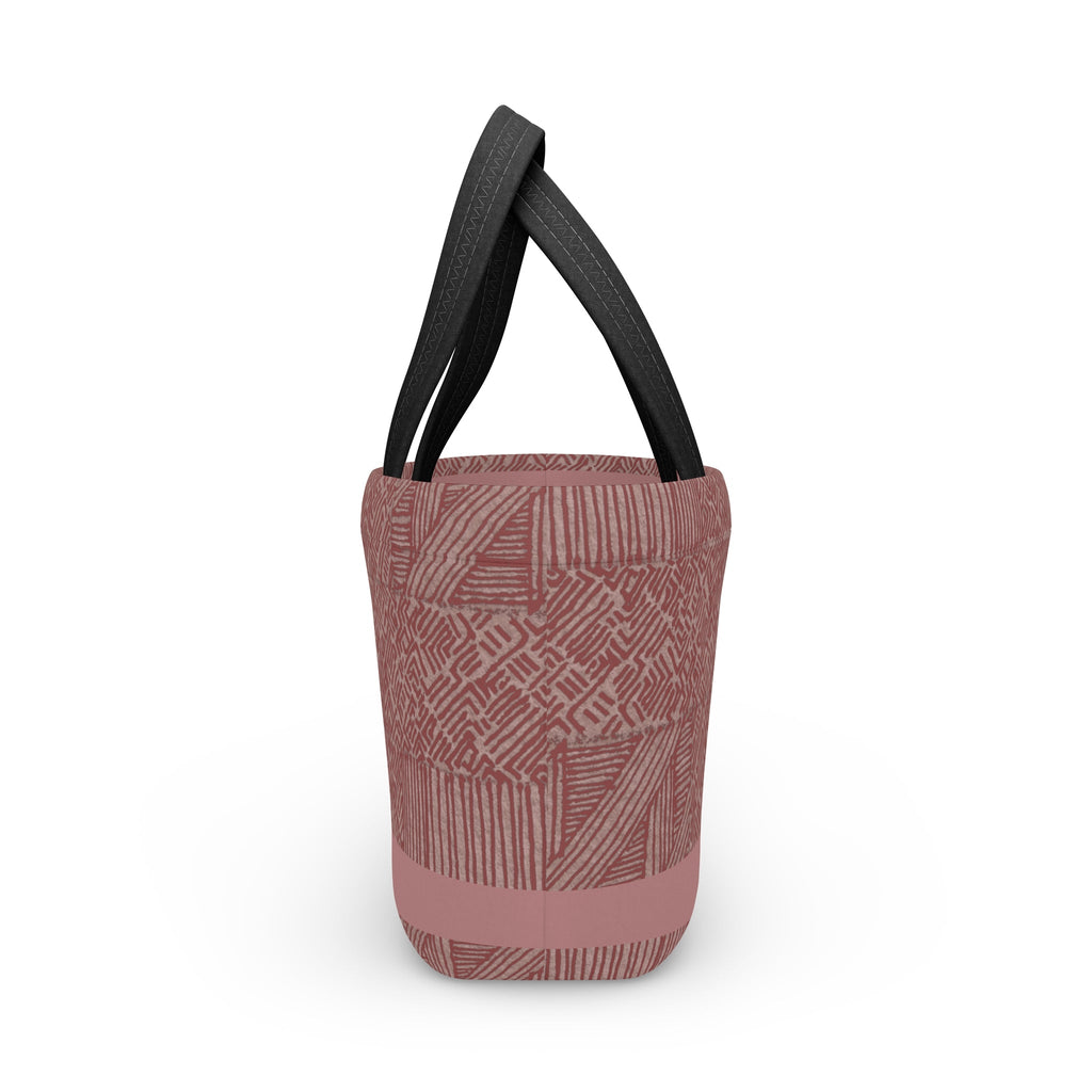 Insulated Geometric Pattern Lunch Bag — Dusty Rose Tote for Work & School. This stylish insulated lunch bag combines fashion and functionality with its dusty rose hue and geometric pattern, making it a great fit for every lunch occasion, including school and picnic lunches.