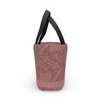 Insulated Geometric Pattern Lunch Bag — Dusty Rose Tote for Work & School. This stylish insulated lunch bag combines fashion and functionality with its dusty rose hue and geometric pattern, making it a great fit for every lunch occasion, including school and picnic lunches.