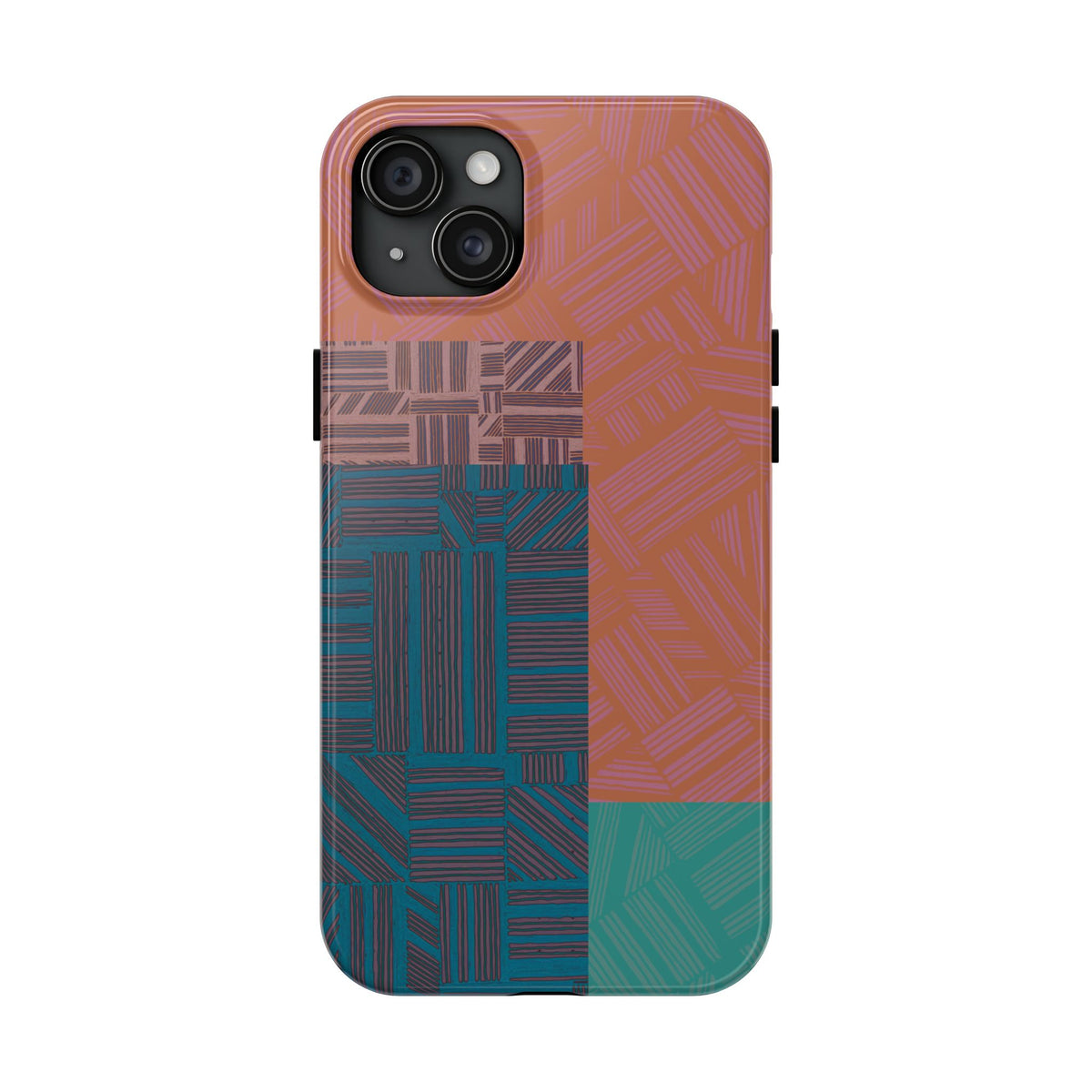 Abstract Geometric Tough Phone Case — Retro Block Pattern, retro iphone 18 pro max case with impact-ready design and precise camera opening.