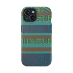 Green Geometric Stripe Phone Case — Impact-Resistant, wireless charging iphone 16 pro max case front-back product view with colorful geometric pattern.