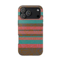 Striped Tribal Tough Phone Case — Retro Teal & Coral Protective Cover highlighting glossy full-color printing on a fractyl shockproof iphone 17 pro case