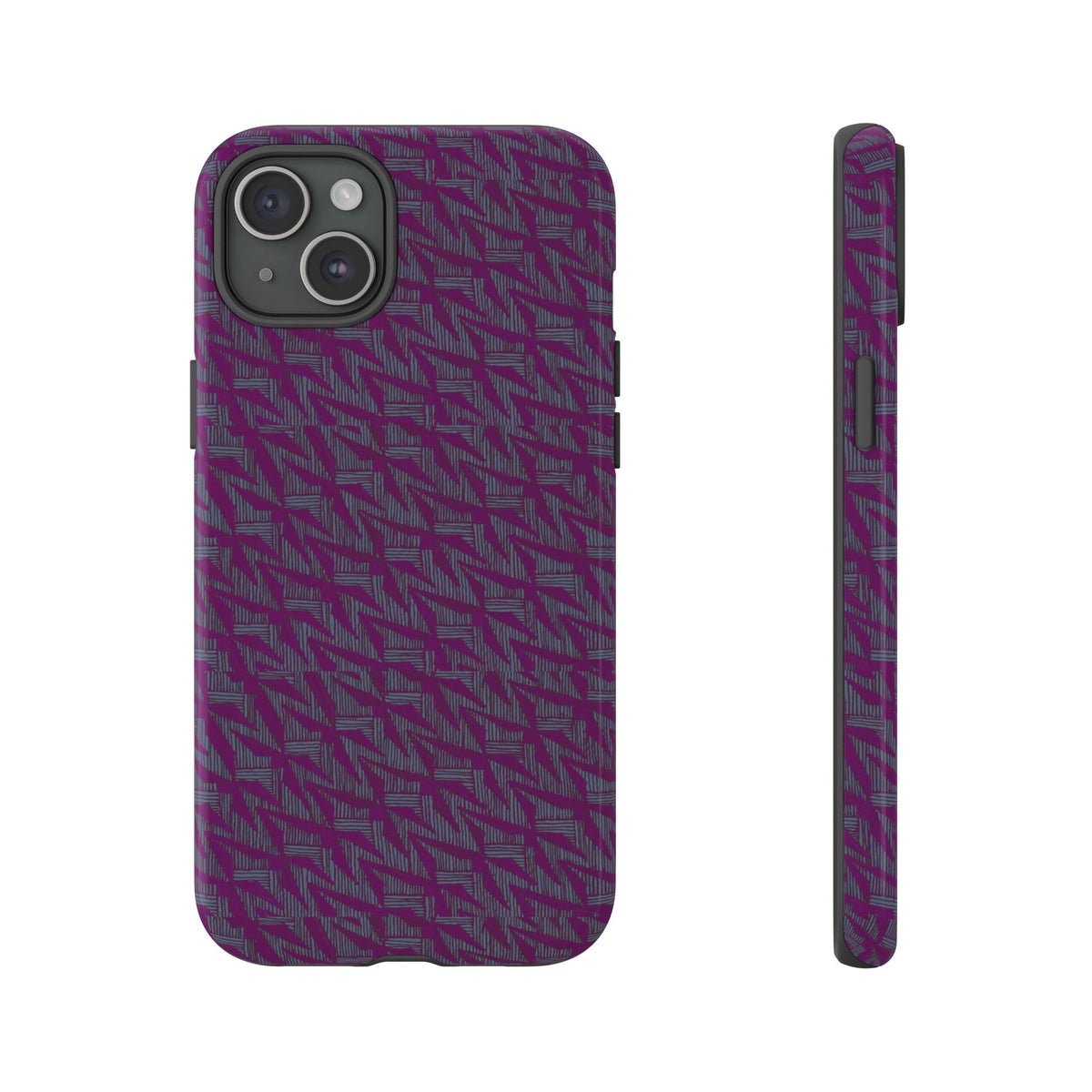 Purple Geometric Tough Phone Case — Protective Slim Phone Cover, full rear case view in purple and slate, shockproof iphone 17 pro cover