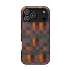 Impact-Resistant Phone Case — Retro Checkerboard Pattern, Fractyl wireless charging iphone 18 pro case shown with rounded corners and an elevated camera opening.