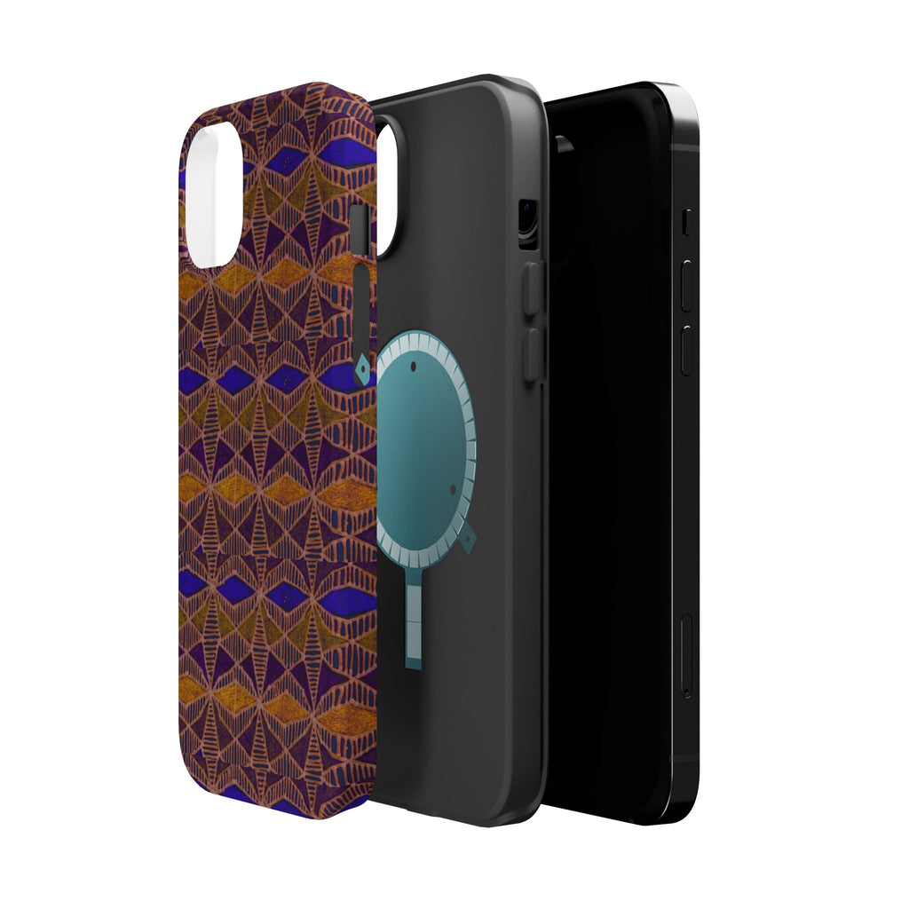 Phone Case — Geometric Tribal Pattern Magnetic Impact-Resistant Case, Fractyl impact resistant iphone 16 pro case featuring vivid geometric tribal artwork on every visible surface.