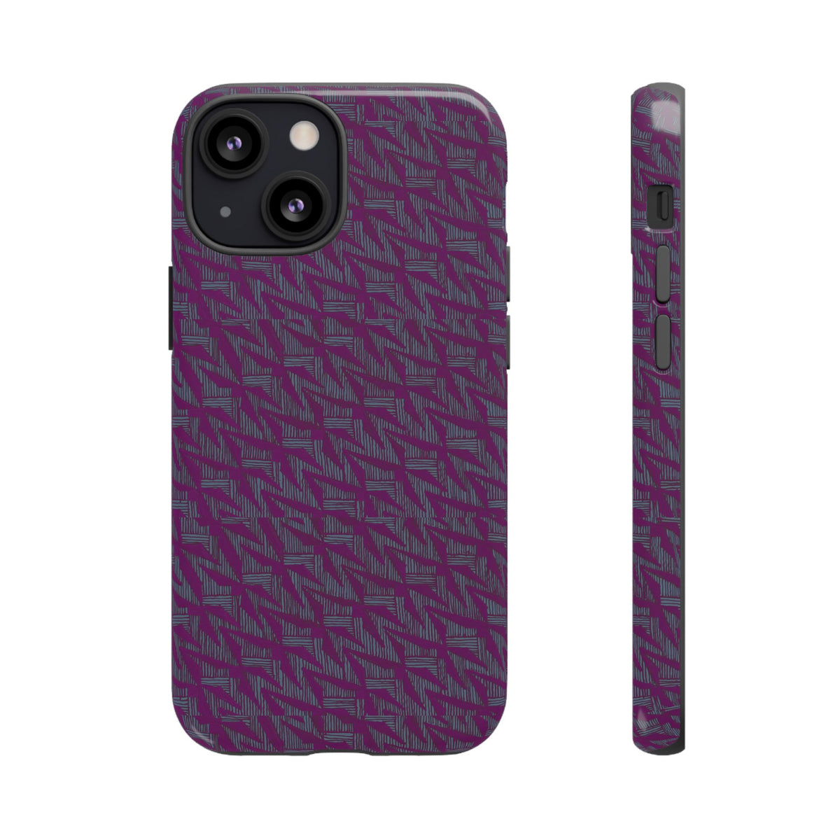 Purple Geometric Tough Phone Case — Protective Slim Phone Cover, camera cutout and edge protection detail, shockproof iphone 17 pro cover