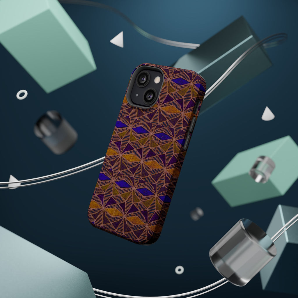Phone Case — Geometric Tribal Pattern Magnetic Impact-Resistant Case, Fractyl impact resistant iphone 16 pro case featuring a raised camera module opening and patterned edges.