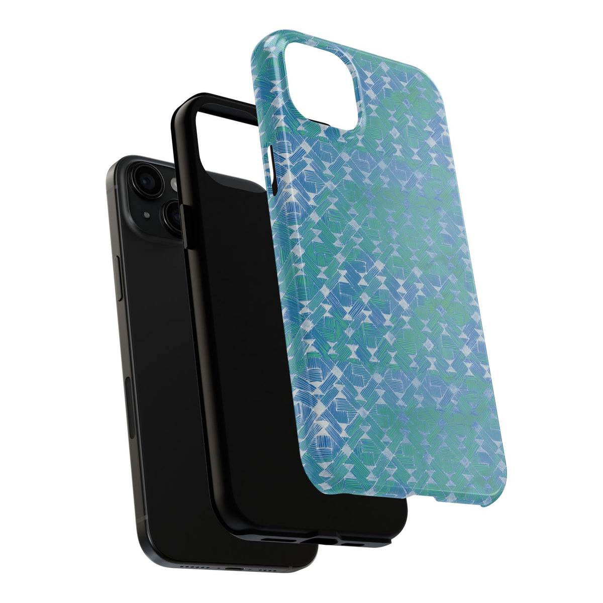 Tough Phone Case — Blue-Green Geometric Watercolor Pattern, shockproof iphone 17 pro case protected charging port