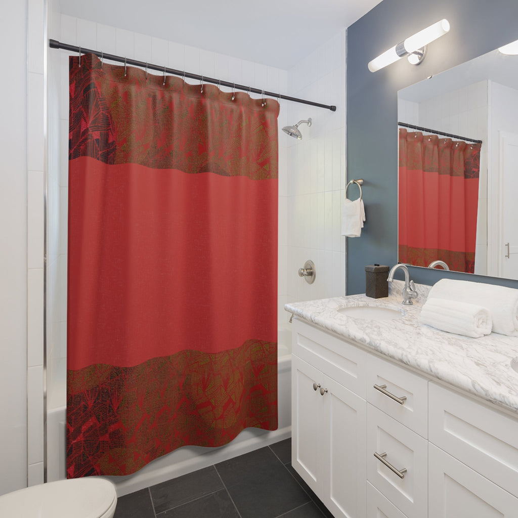 Red Accent Shower Curtain — Modern Bold Solid Panel Bathroom Decor