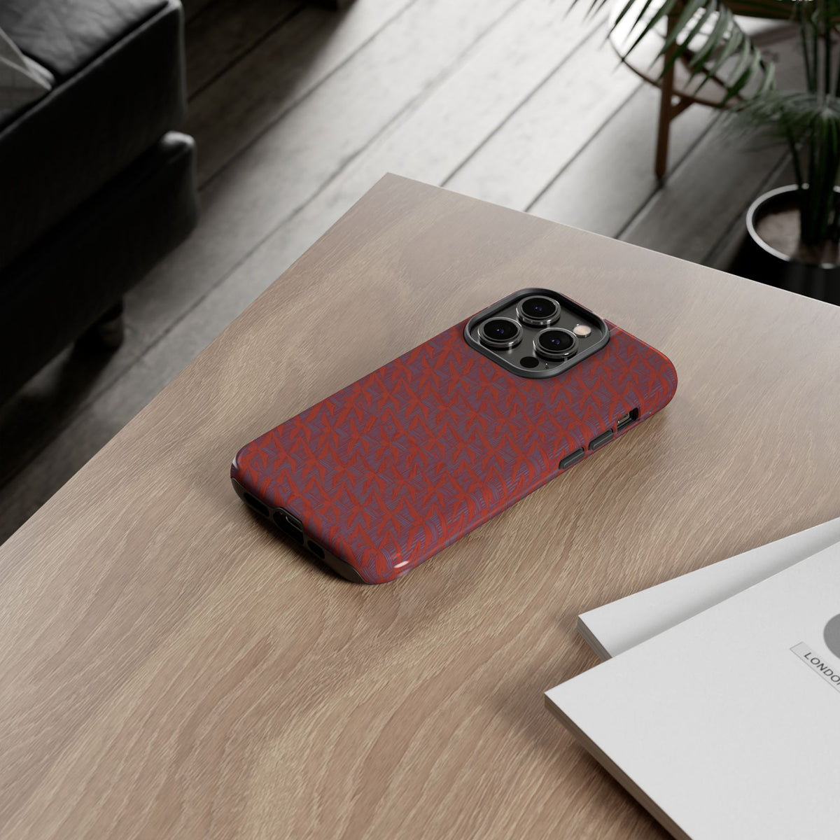 Wireless Charging iPhone 17 ProMax Case – Rugged Red Pebble Texture Shockproof Cover