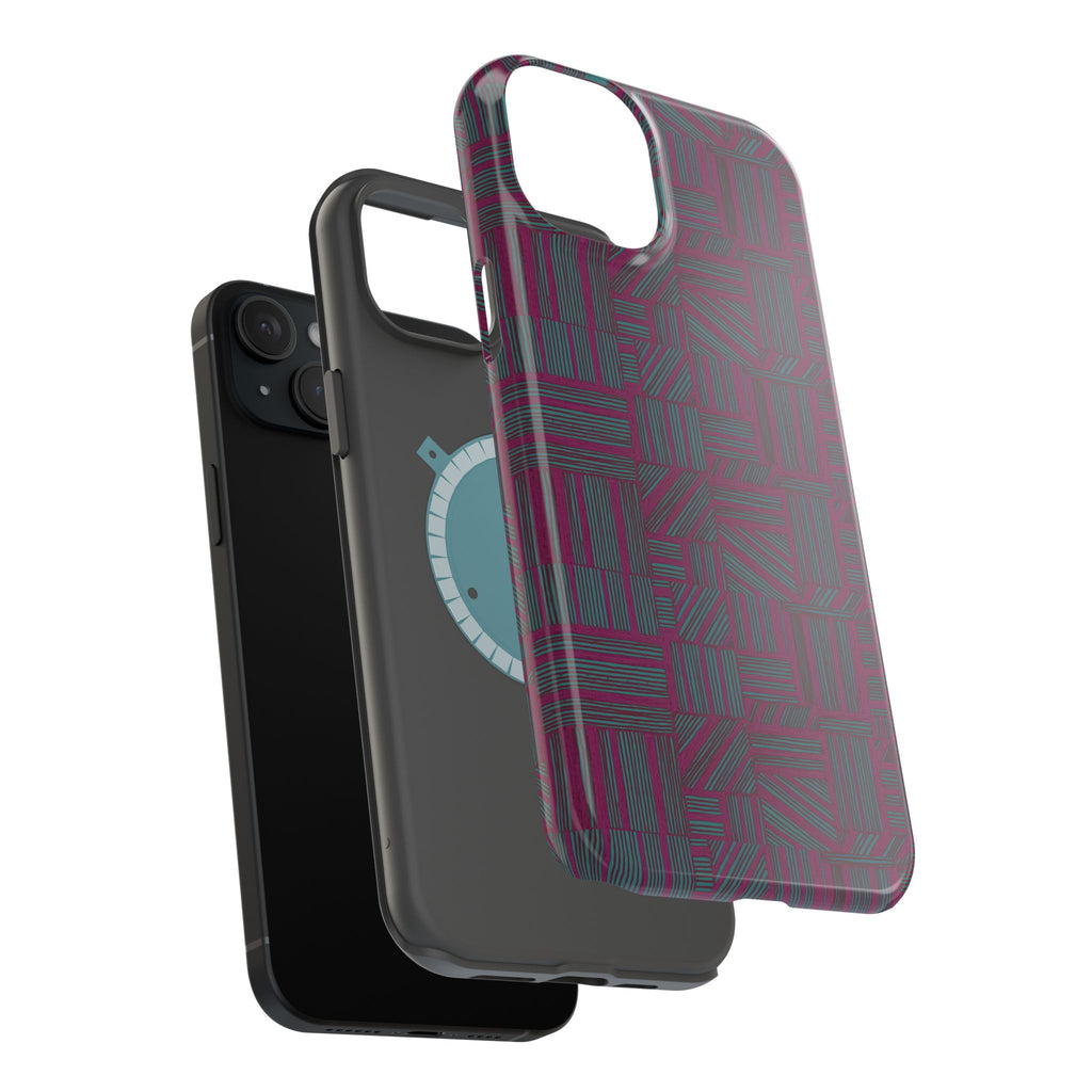 Slim Protective iPhone 16 ProMax Case With MagSafe, Dual-Layer Plum Geometric Design