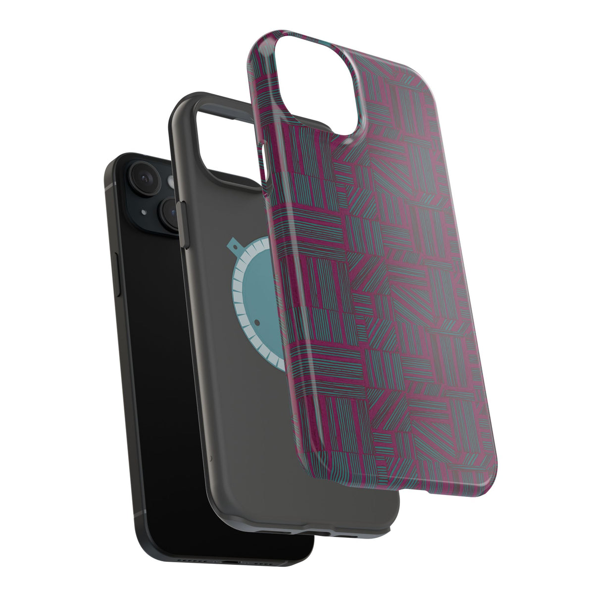 Slim Protective iPhone 16 ProMax Case With MagSafe, Dual-Layer Plum Geometric Design