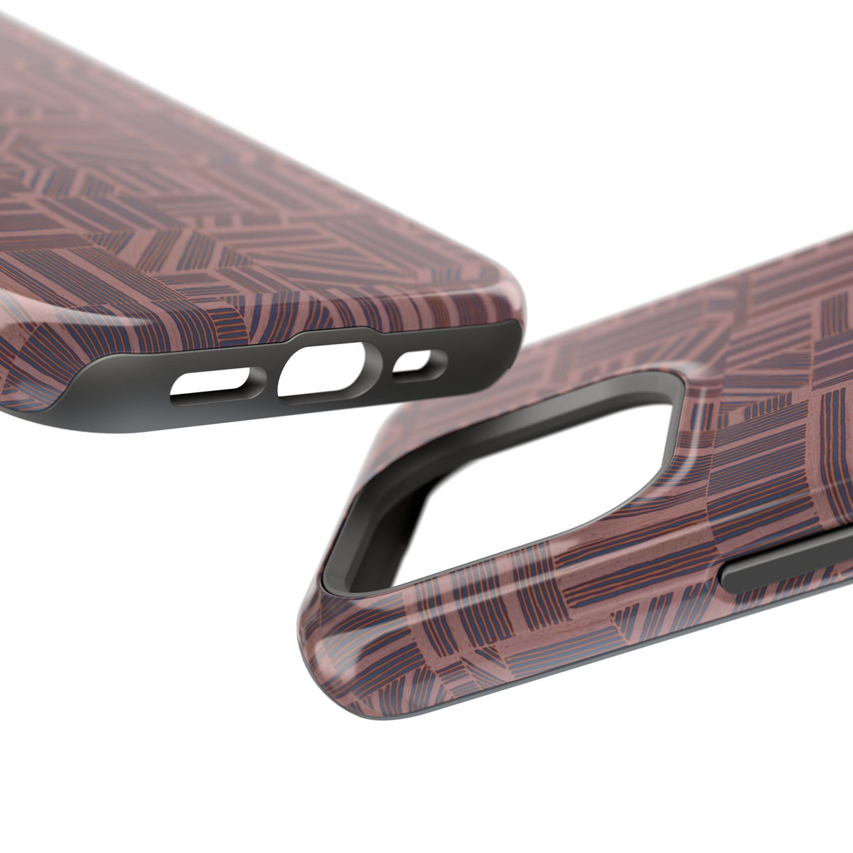 MagSafe Impact Resistant Phone Case - Geometric Brown Pattern, Dual-Layer Protection, geometric case with open camera cutout; impact resistant iphone 17 pro max case