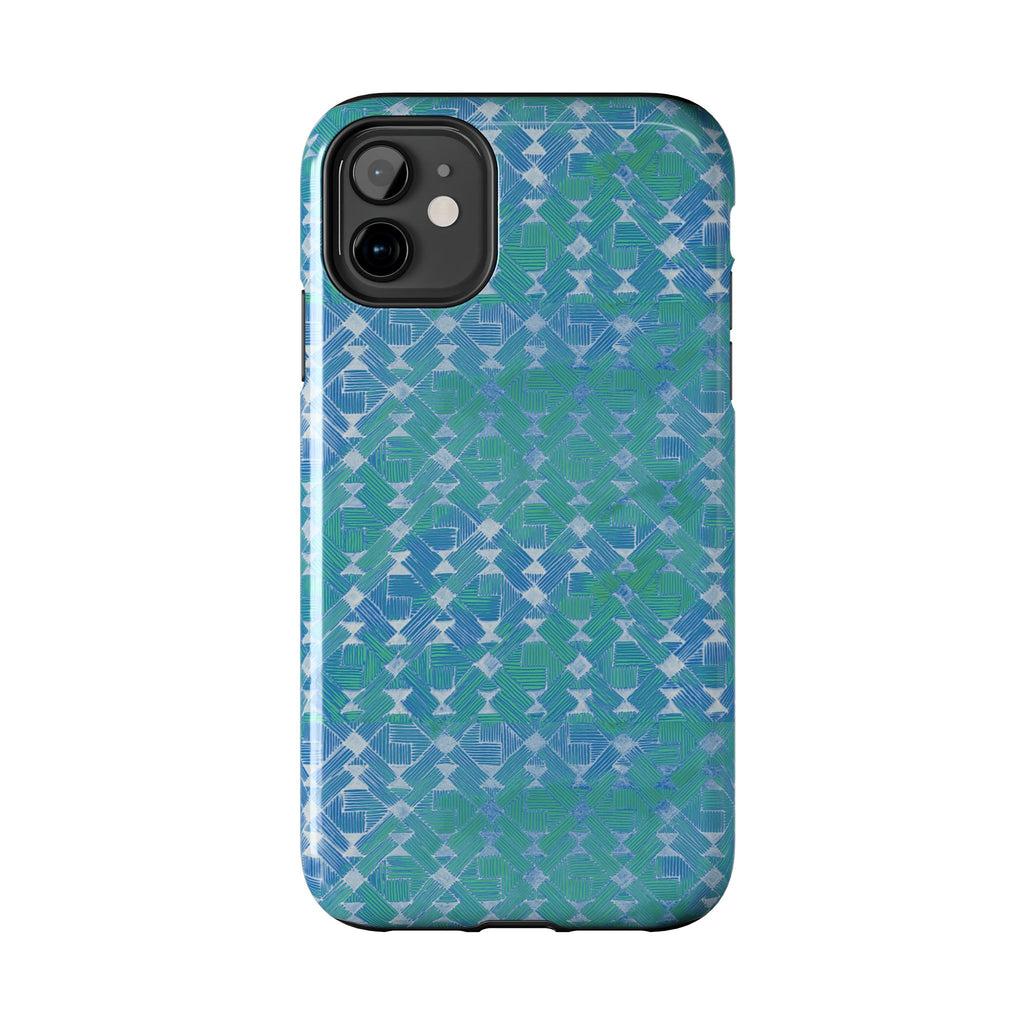 Tough Phone Case — Blue-Green Geometric Watercolor Pattern, shockproof iphone 17 pro case protective corner detail
