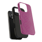 Magenta Geo Pattern Tough Phone Case — Protective Floral-Style Abstract Design, wireless charging iphone 18 pro case rear shell shown separately from a phone.