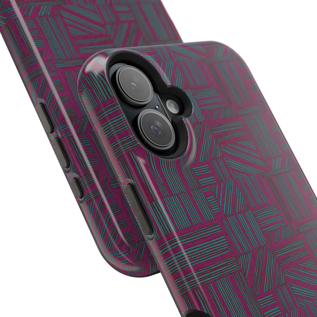 Slim Protective iPhone 16 ProMax Case With MagSafe, Dual-Layer Plum Geometric Design