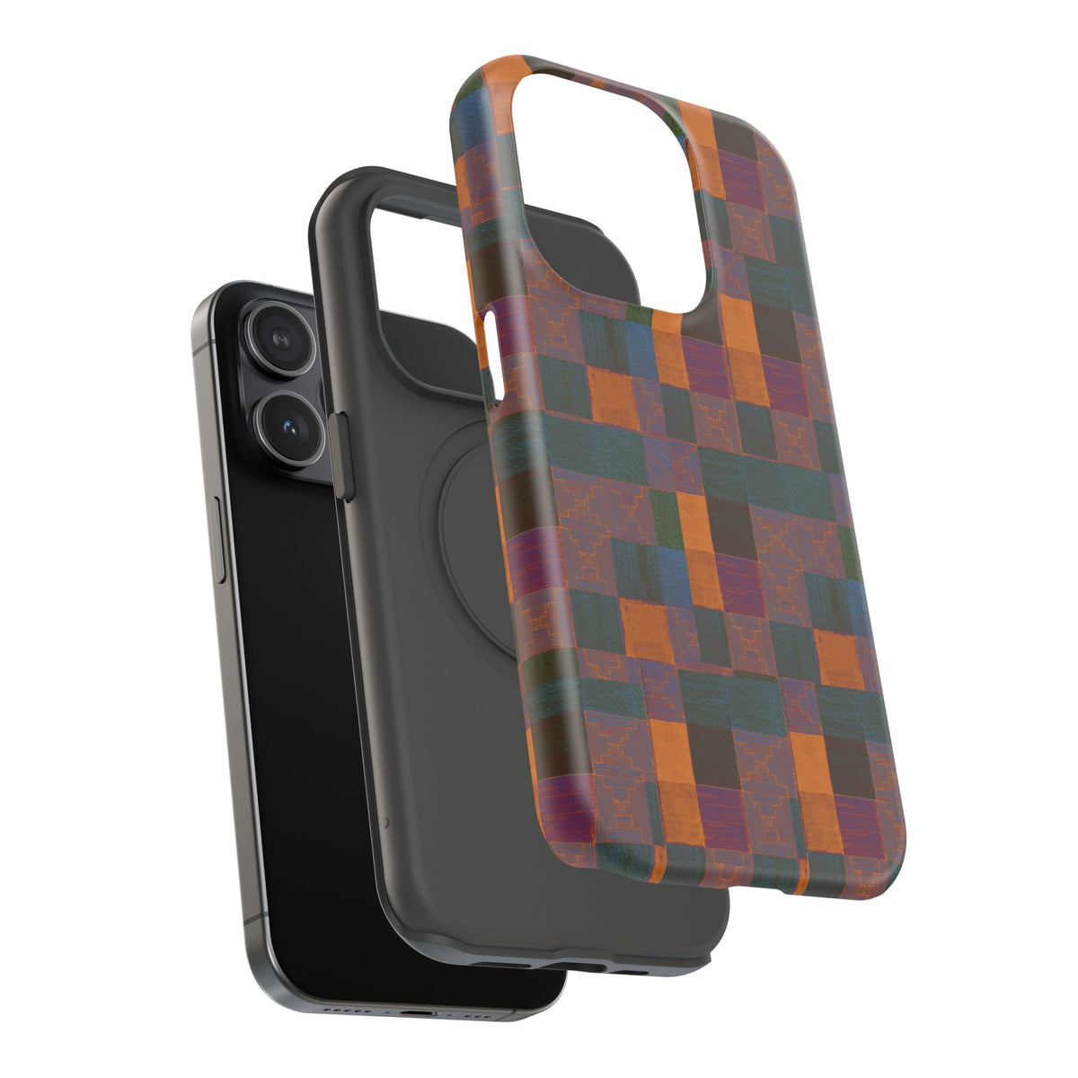Impact-Resistant Phone Case — Retro Checkerboard Pattern, Fractyl wireless charging iphone 18 pro case highlighting its colorful retro grid and durable smartphone fit.