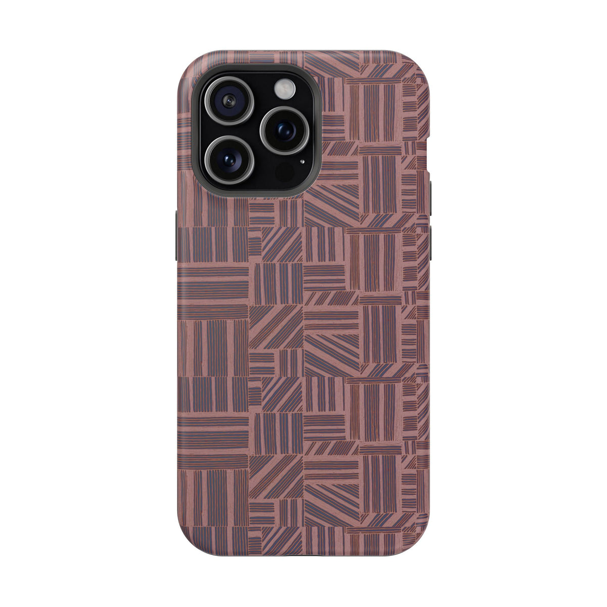 MagSafe Impact Resistant Phone Case - Geometric Brown Pattern, Dual-Layer Protection, dual-camera model view; impact resistant iphone 17 pro max case