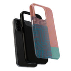 Abstract Geometric Tough Phone Case — Retro Block Pattern, retro iphone 18 pro max case highlighting open speaker and charging ports for everyday convenience.