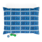 Stylish Blue Grid Plush Pet Bed by Printify — a cozy and waterproof dog bed designed for comfort, featuring a bright blue grid pattern and soft coral fleece top.