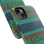 Green Geometric Stripe Phone Case — Impact-Resistant, wireless charging iphone 16 pro max case shown with an open bottom port cutout.