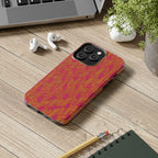 Tough Phone Case — Vibrant Tropical Herringbone Pattern, impact resistant iphone 17 case shown in front and side views