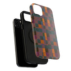 Impact-Resistant Phone Case — Retro Checkerboard Pattern, Fractyl wireless charging iphone 18 pro case shown with colorful grid artwork extending across the phone sides.