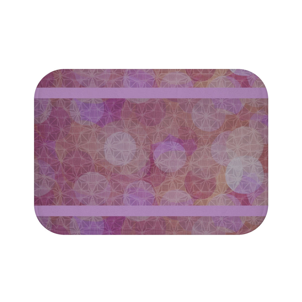 Pastel Geometric Bath Mat — Lavender Pink Bokeh Floor Rug, featuring a beautifully soft watercolor pattern in mauve and rose tones, serving as an anti-slip floor mat. This boho bath mat combines the geometric flower of life design, making it a luxury bath mat perfect for a relaxing bathroom. Ideal as a gift for her, this girly bathroom rug brings a touch of elegance to any spa bathroom decor.