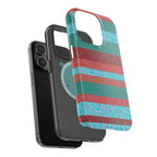 Striped Teal & Coral Magnetic Impact Phone Case colorful floating phone cover, Fractyl magsafe compatible iphone 18 pro max case