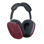 AirPods Max Shell Case featuring a vibrant retro woodgrain pattern in purple and orange. Stylish vintage style earcup shells by Printify, enhancing headphone aesthetics.