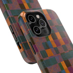 Impact-Resistant Phone Case — Retro Checkerboard Pattern, Fractyl wireless charging iphone 18 pro case featuring vivid textured color blocks and full smartphone edge coverage.