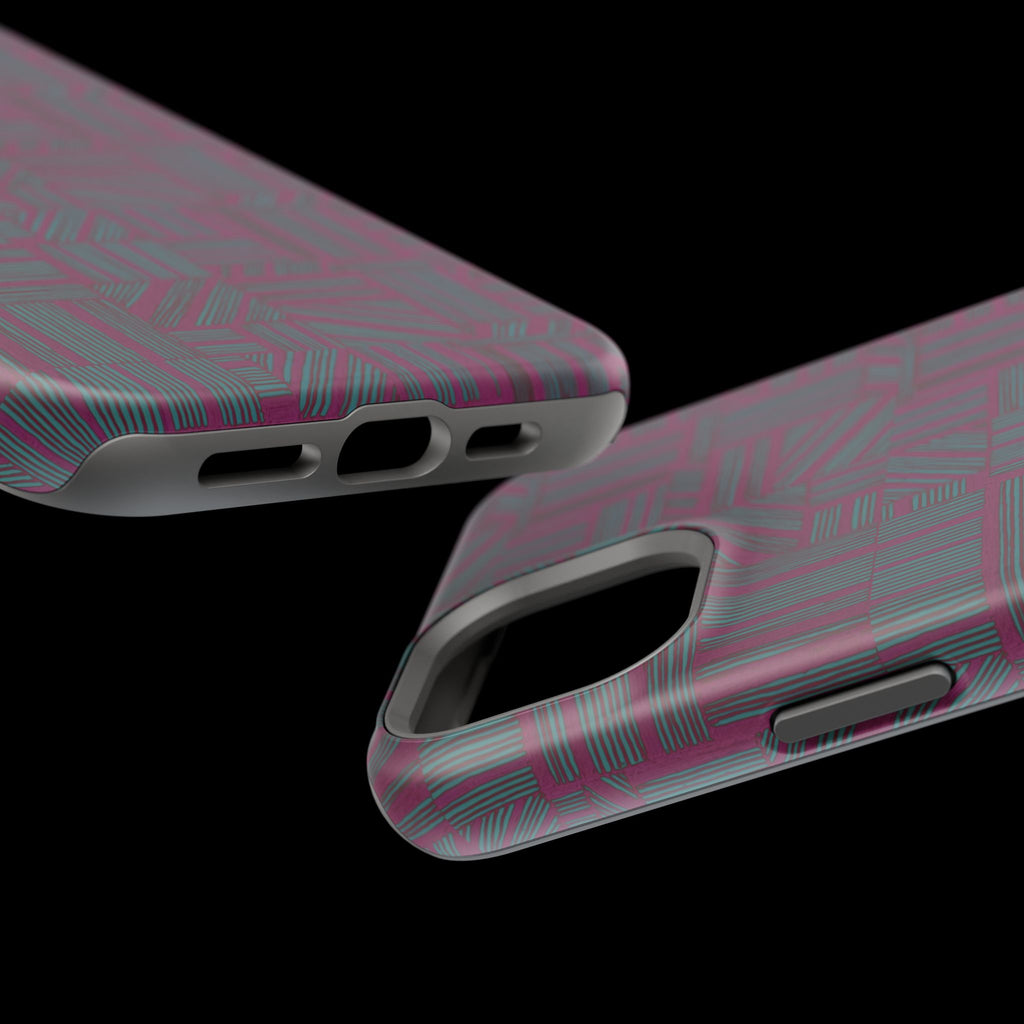 Slim Protective iPhone 16 ProMax Case With MagSafe, Dual-Layer Plum Geometric Design