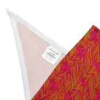 Close-up of the Autumn Herringbone Pet Bandana – Orange & Pink Fall Pattern showcasing the premium fabric and sewn-in label, ideal for a fashionable fall pet bandana.