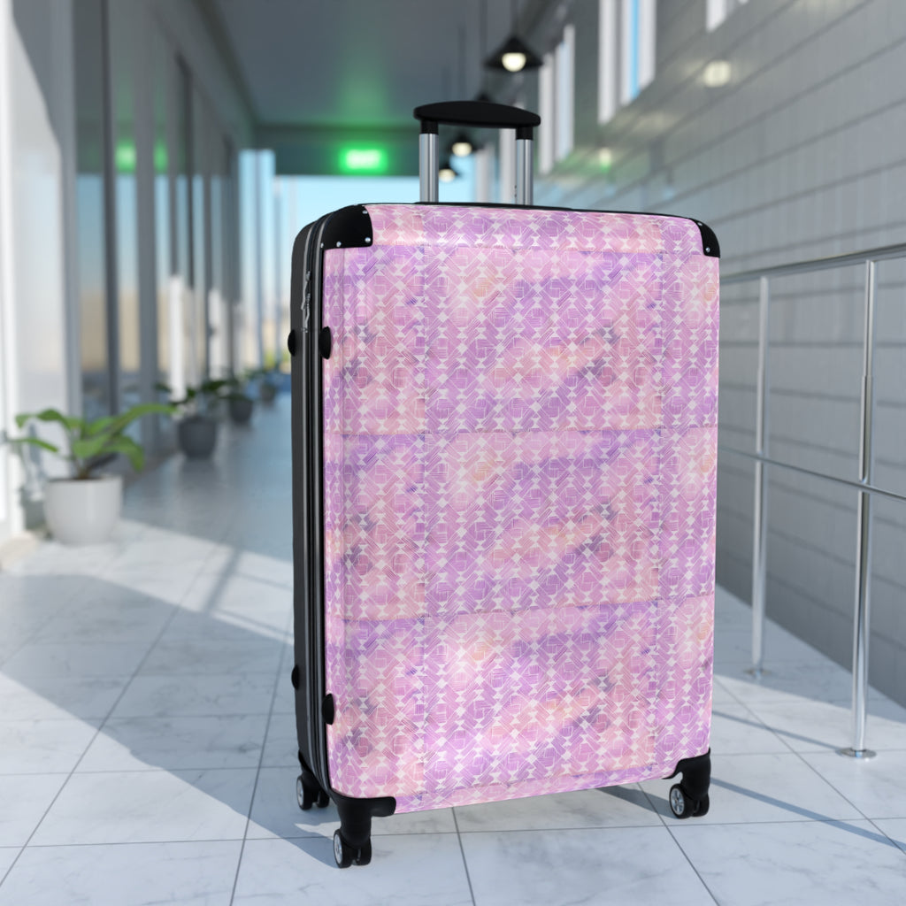Pink Pastel Pattern Suitcase — Floral Grid Carry-On Luggage