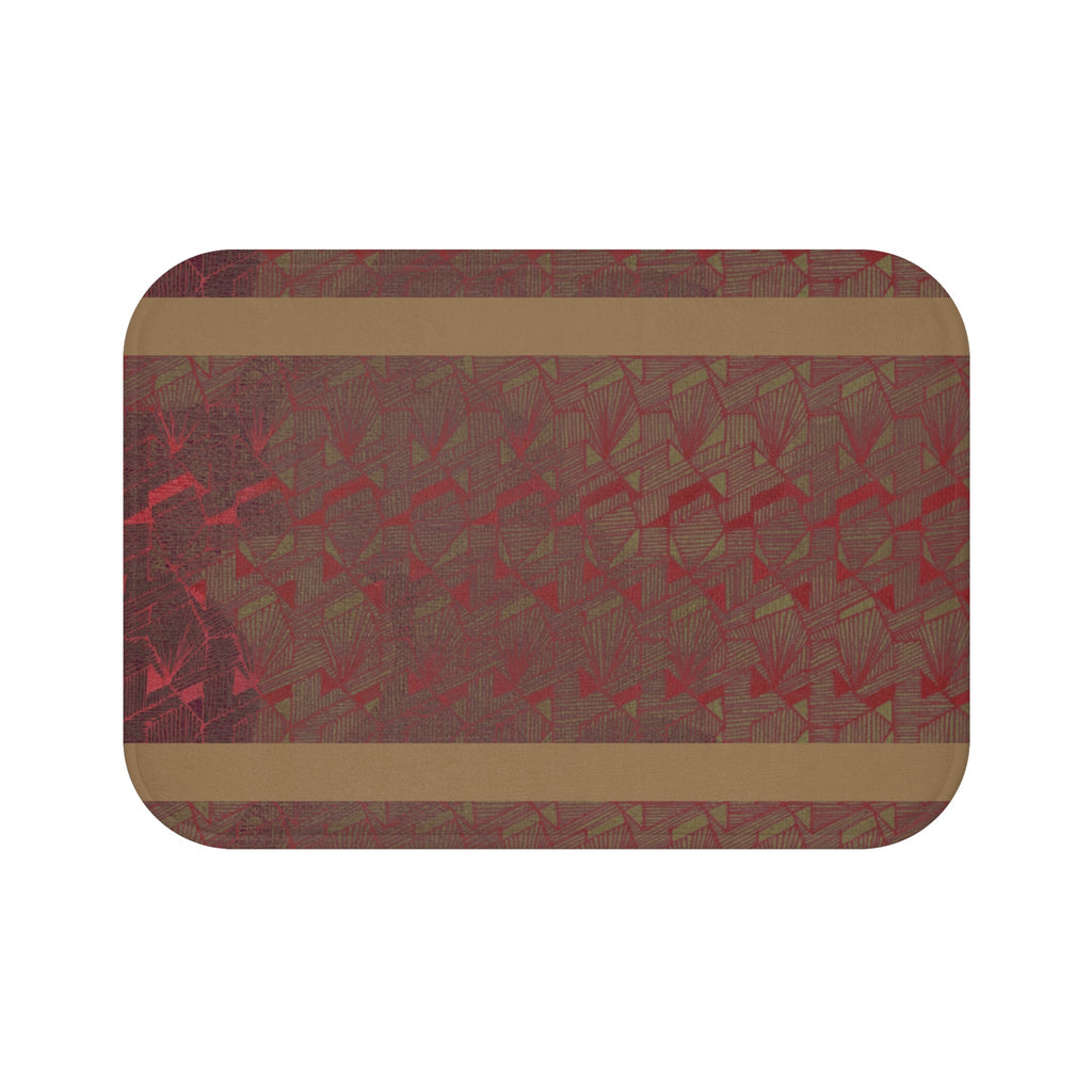 Rustic Red Houndstooth Bath Mat with Tan Border — Cozy Vintage Bathroom Rug