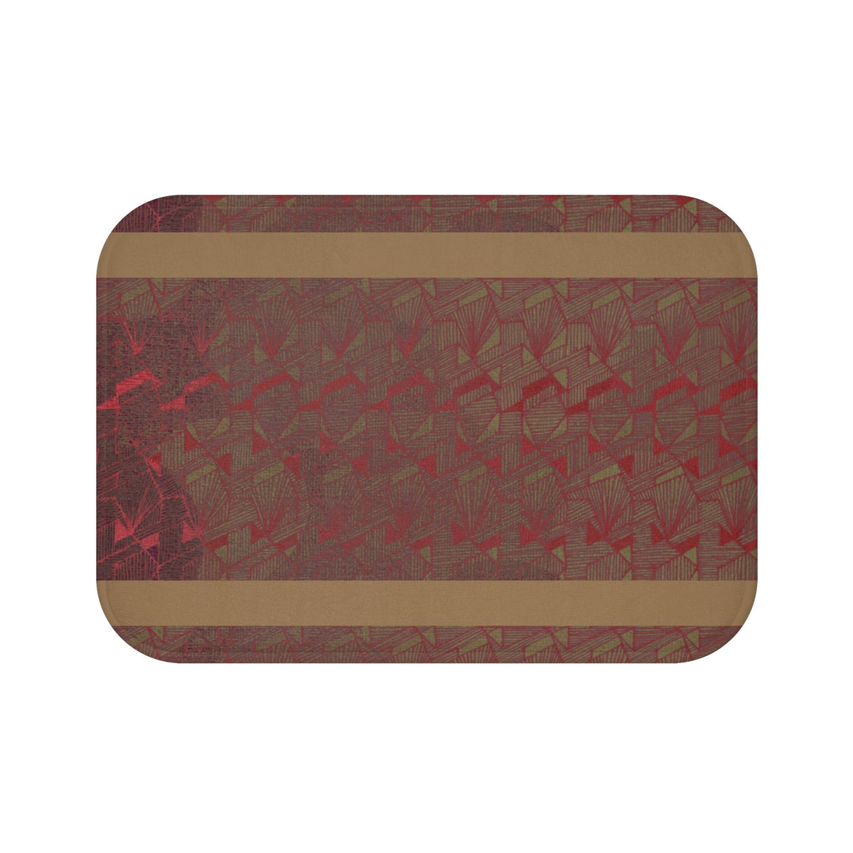 Rustic Red Houndstooth Bath Mat with Tan Border — Cozy Vintage Bathroom Rug