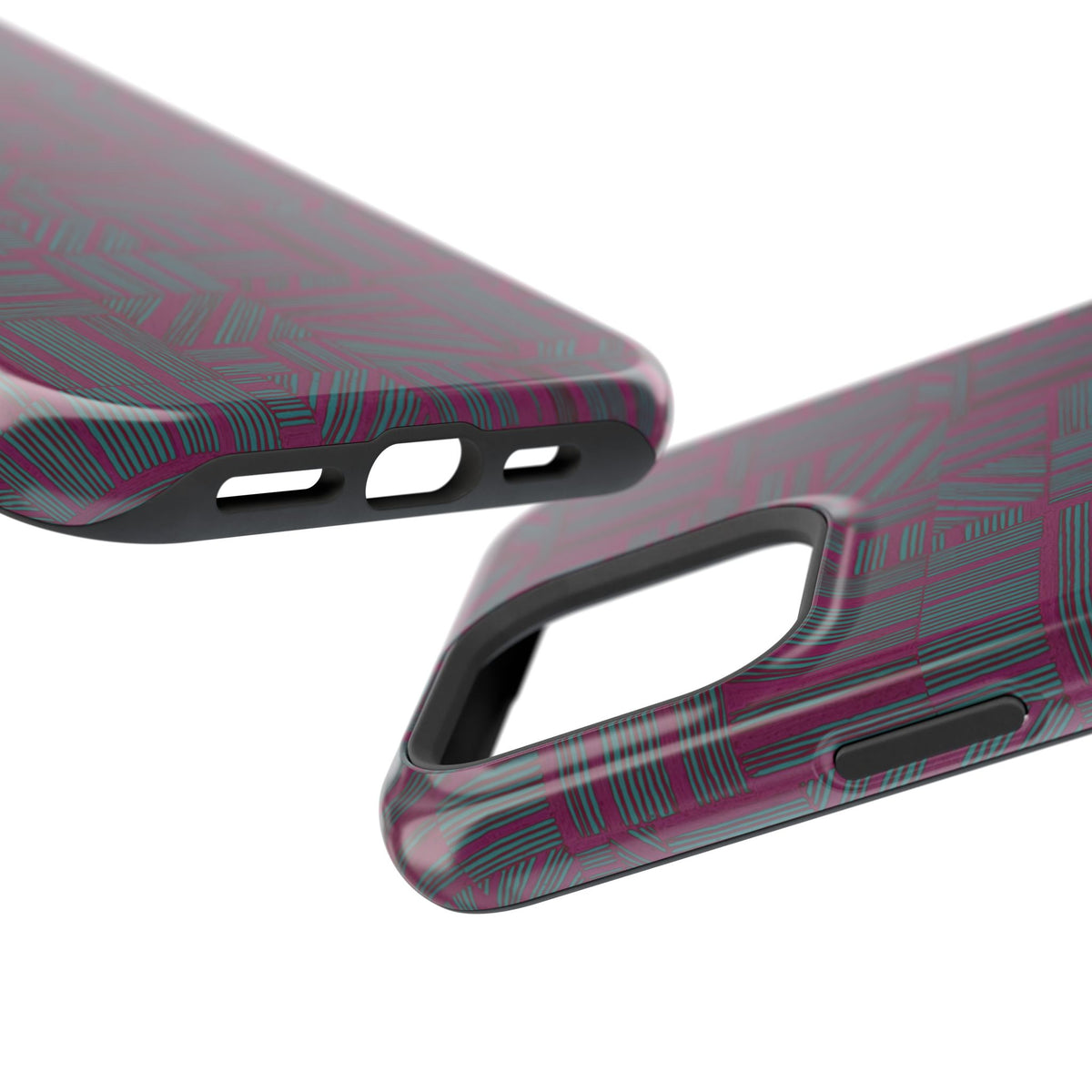 Slim Protective iPhone 16 ProMax Case With MagSafe, Dual-Layer Plum Geometric Design
