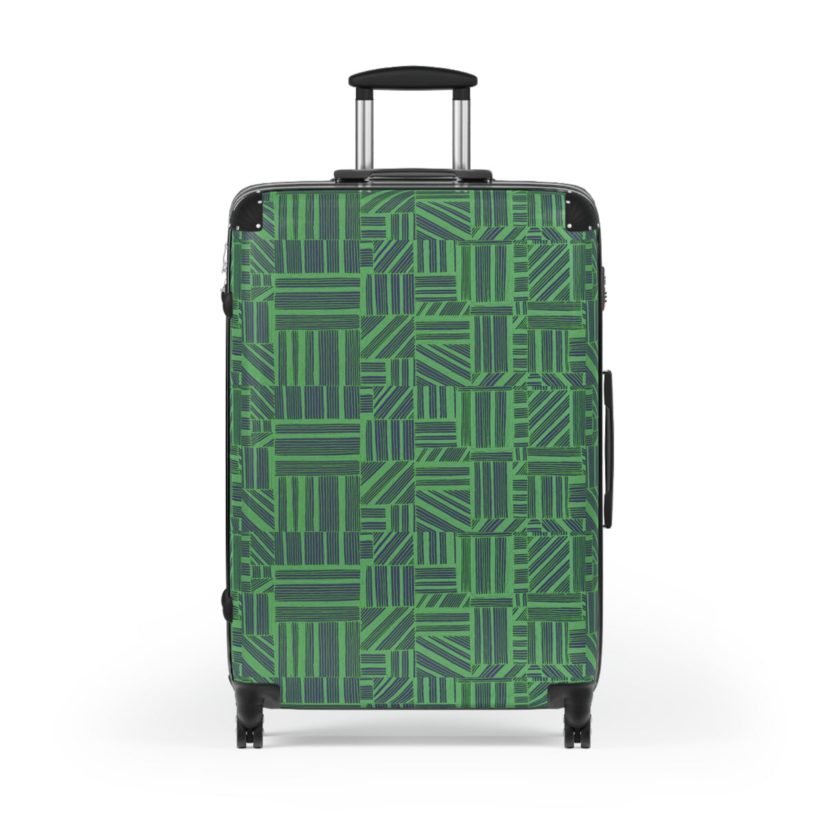 Green Geometric Hard Shell Carry On Suitcase – 360° Spinner Wheels & Built-In Lock