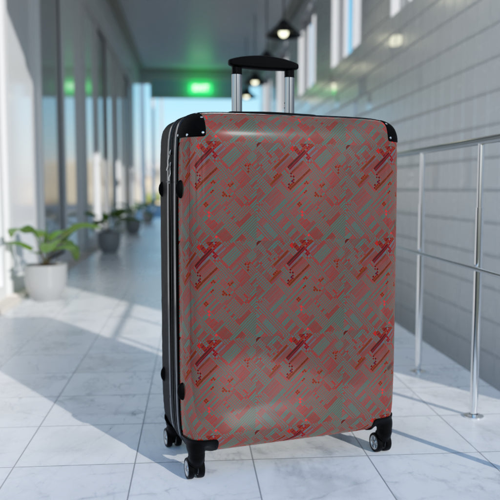 Red Geometric Pattern Carry-On Suitcase — Modern Travel Luggage