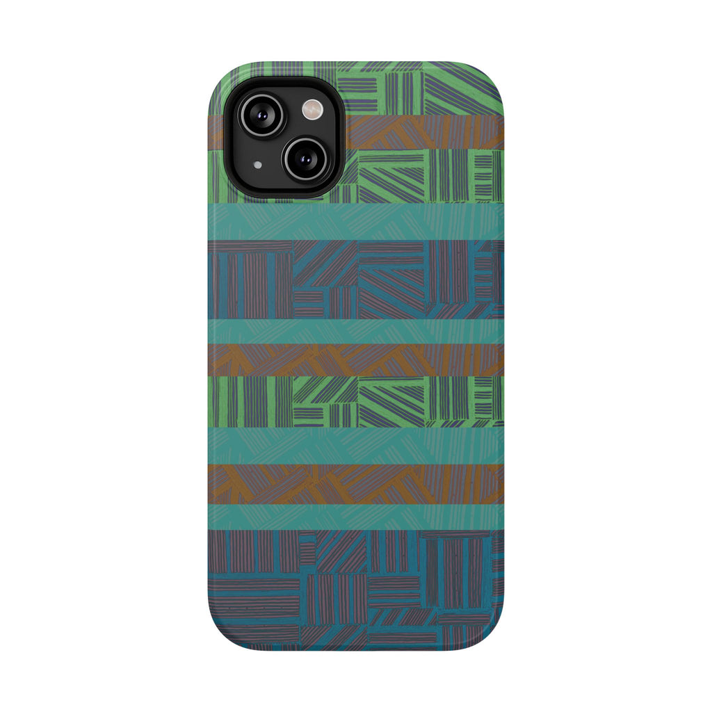 Green Geometric Stripe Phone Case — Impact-Resistant, wireless charging iphone 16 pro max case with precise camera and side-button openings.
