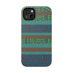 Green Geometric Stripe Phone Case — Impact-Resistant, wireless charging iphone 16 pro max case with precise camera and side-button openings.