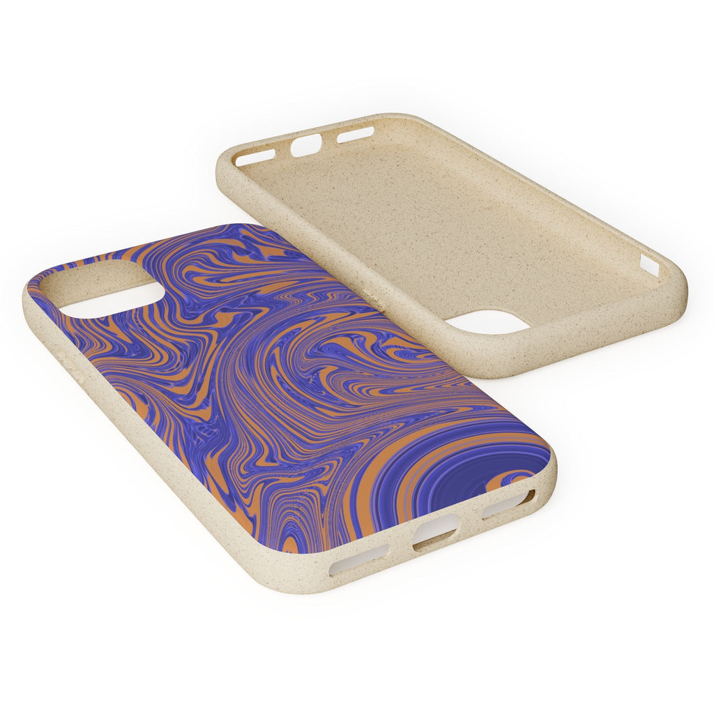 Biodegradable Marble Swirl Phone Case — Purple & Orange Eco-Friendly Protective Cover, side edge and camera view; protective biodegradable case _CASETiFY5 alternative.