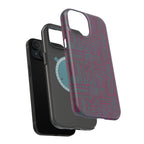 Slim Protective Phone Case With MagSafe, Dual-Layer Impact Protection, Plum Geometric Design, bottom edge detail with accurate speaker and charging cutouts; slim protective iphone 16 promax  case.
