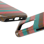 Striped Tribal Tough Phone Case — Retro Teal & Coral Protective Cover showcasing the glossy striped back and camera protection of a fractyl shockproof iphone 17 pro case
