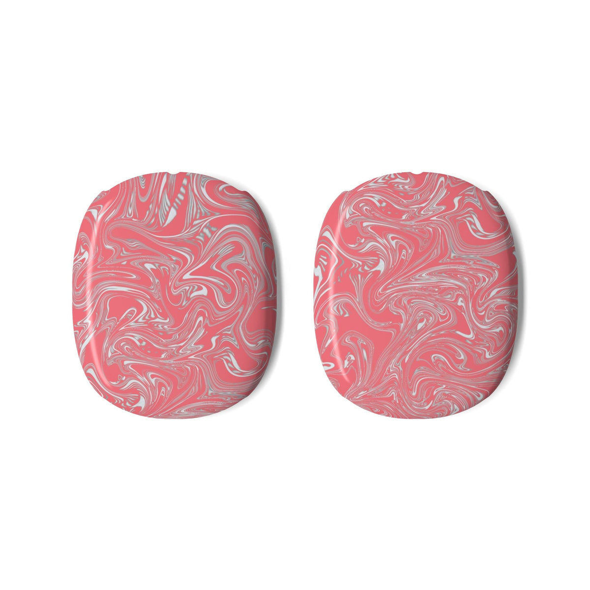 Pink Marble AirPods Max Shell Case — Swirl Protective Covers for Headphones, displayed as two matching snap-on ear cup covers with an eye-catching pink marble swirl pattern; decorative airpods max shell case.