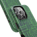 Green Dual Layer iPhone 17 Pro Phone Case, Geometric MagSafe 2-Layer Impact Protection