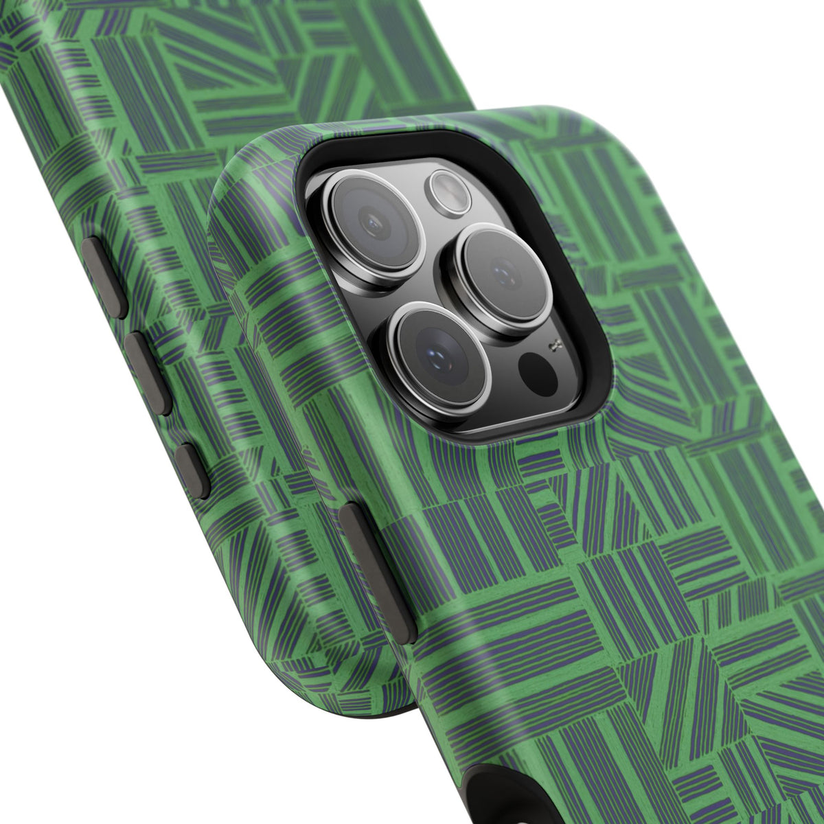 Green Dual Layer iPhone 17 Pro Phone Case, Geometric MagSafe 2-Layer Impact Protection