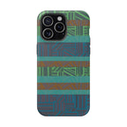Green Geometric Stripe Phone Case — Impact-Resistant, wireless charging iphone 16 pro max case with detailed linear geometric artwork.