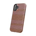 Striped Leather-Texture Magnetic Phone Case — Impact-Resistant iPhone Cover, rose and brown wireless charging iphone 18 pro max case close-up