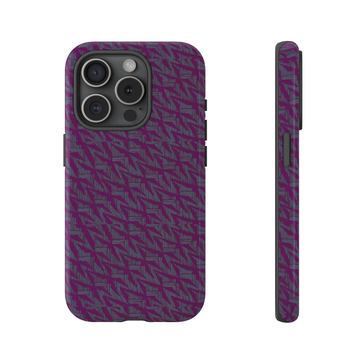 Purple Geometric Tough Phone Case — Protective Slim Phone Cover, rear and side product angle, shockproof iphone 17 pro cover