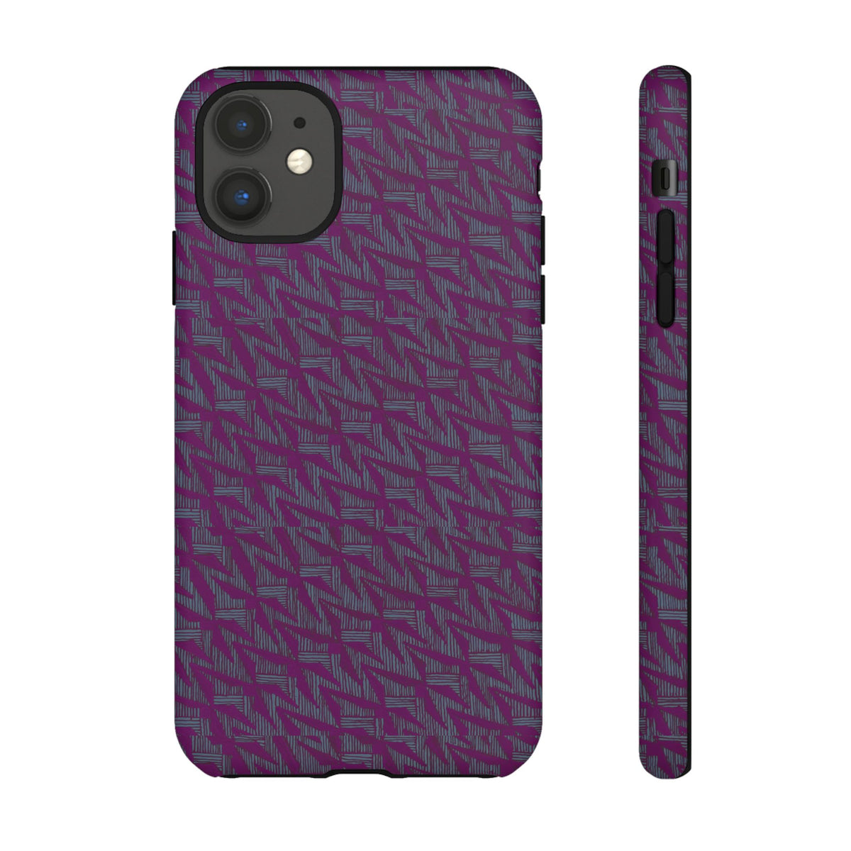 Purple Geometric Tough Phone Case — Protective Slim Phone Cover, purple geometric protective case rear view, shockproof iphone 17 pro cover
